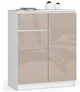 Komoda K80 2D1SZ biela/cappuccino lesk