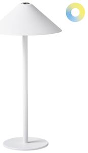 Stolná lampa biela hliníková s dotykovým vypínačom nabíjanie cez USB kábel bezdrôtová moderný štýl interiér exteriér