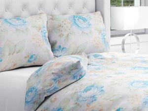 Biante Bavlnené posteľné obliečky Sandra SA-139 Veľké modré kvety na bielom Dvojlôžko francúzske 200x200 a 2ks 70x90 cm