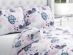 Biante Bavlnené posteľné obliečky Sandra SA-292 Zelené a ružové tropické listy na bielom Jednolôžko 140x200 a 70x90 cm