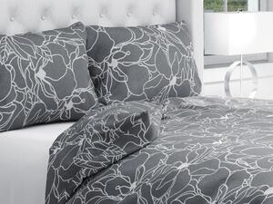 Biante Bavlnené posteľné obliečky Sandra SA-269 Biele designové kvety na sivom Predĺžené 140x220 a 70x90 cm