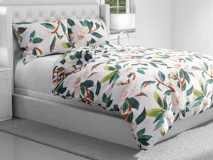 Biante Bavlnené posteľné obliečky Sandra SA-293 Magnólia so zelenými listami na bielom Predĺžené 140x220 a 70x90 cm