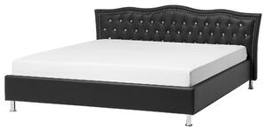Posteľ čierna umelá koža 180 x 200 cm prešívané čelo s gombíkmi moderný glamour štýl spálňa