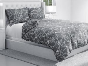 Biante Bavlnené posteľné obliečky Sandra SA-269 Biele designové kvety na sivom Predĺžené 140x220 a 70x90 cm