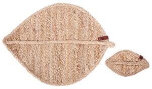 Sada 12 prestieraní a podložiek prírodná z juty 30 x 40/10 x 12 cm ručne vyrobené podložky v tvare listu boho kuchyňa jedáleň