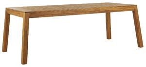 Záhradný jedálenský stôl svetlé drevo laminované akáciové drevo 210 x 90 cm obdĺžnikový tvar rustikálny dizajn interiér exteriér
