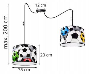 Detské závesné svietidlo Soccer Spider, 2x textilné tienidlo so vzorom, (výber z 2 farieb konštrukcie)