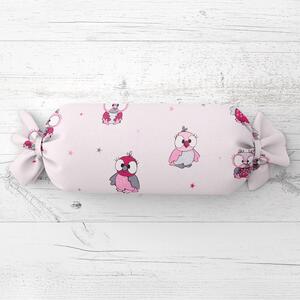 Biante Detský vankúš valec bonbon Sandra SA-726 Ružové sovičky na bledo ružovom 15x40 cm