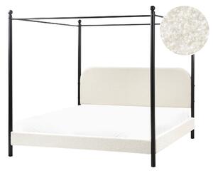 Posteľ s baldachýnom čierny kovový rám biele buklé čalúnenie 180 x 200 cm retro minimalistický štýl