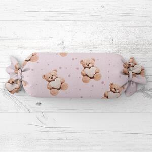 Biante Detský vankúš valec bonbon Sandra SA-723 Medvedíky so srdiečkami na fialkovom 15x40 cm