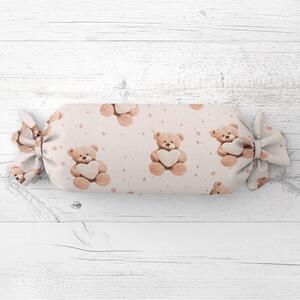 Biante Detský vankúš valec bonbon Sandra SA-721 Medvedíky so srdiečkami na púdrovo ružovom 15x40 cm