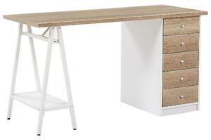 Písací stôl biela svetlé drevo drevotrieska 140 x 60 cm s úložným priestorom polica 5 zásuviek moderný škandinávsky štýl pracovňa
