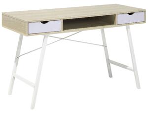 Kancelársky stôl svetlé drevo biela MDF oceľ 120 x 48 cm úložný priestor 2 zásuvky polica moderný škandinávsky štýl kancelária