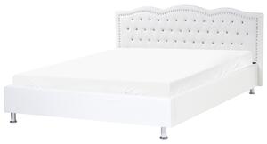 Posteľ biela umelá koža 180 x 200 cm prešívané čelo s gombíkmi moderný glamour štýl spálňa