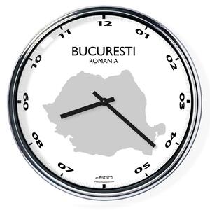 Nástenné hodiny s mapou: Romania/Bucuresti, Výber farieb Tmavé
