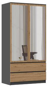 TP Living Šatníková skriňa SS-90 so zrkadlom 180 cm antracitová/dub artisan