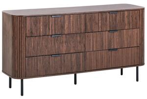 Komoda tmavohnedá čierne nohy MDF kov retro 6 zásuviek úložný priestor obývacia izba spálňa