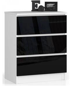Komoda K60 3SZ - biela/čierna lesk