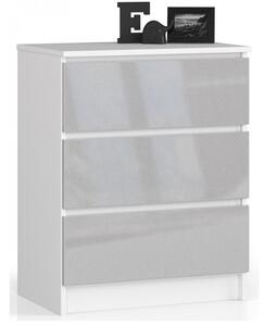 Komoda K60 3SZ - biela/metalic lesk