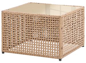 Vonkajší konferenčný stolík béžový umelý ratan sklenená stolová doska 66 x 66 cm moderný dizajn záhrada terasa