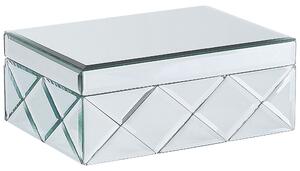 Šperkovnica oceľová strieborná zrkadlová dekoratívne organizér úložný priestor 25 x 18 x 11 cm moderný glamour štýl