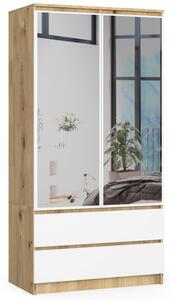 Šatníková skriňa so zrkadlom S90 2D2SZ - dub artisan/biela
