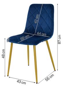 Dekorstudio Zamatová jedálenská stolička KARO tmavo modrá - zlaté nohy