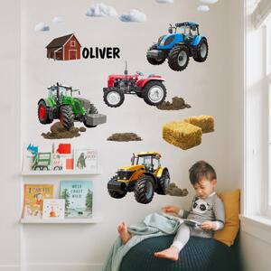 INSPIO-textilná prelepiteľná nálepka - Nálepka na stenu pre chlapcov - Traktory s menom