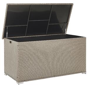 Vonkajší úložný box béžový umelý ratan 155 x 75 cm záhradný box na vankúše moderný štýl terasa záhrada