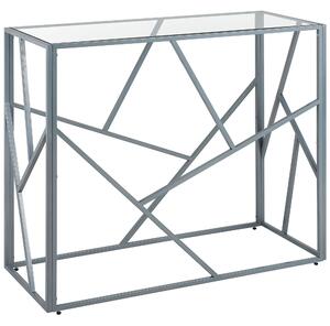 Konzolový stolík strieborný kovový rám sklenená vrchná doska 85 x 100 x 40 cm geometrický dizajn glamour štýl obývačka