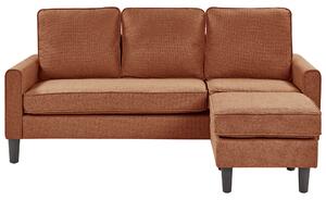 Pohovka zlatohnedá látková čalúnená 3 miestna s taburetom mid century modern obývacia izba