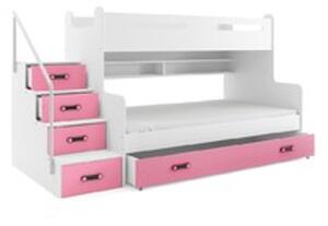Detská poschodová posteľ MAX III s úložným priestorom 80x200 cm - biela Ružová
