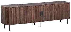 TV stolík tmavohnedý čierne nohy MDF kov retro štýl posuvné dvierka obývacia izba