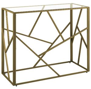 Konzolový stolík zlatý kovový rám sklenená vrchná doska 85 x 100 x 40 cm geometrický dizajn glamour štýl obývačka