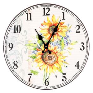Nástenné hodiny PRINT slnečnica/krémová, ⌀ 34 cm