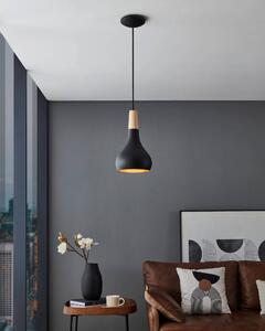 Závesné svietidlo SABINAR čierny kov/svetlé drevo, priemer 18 cm