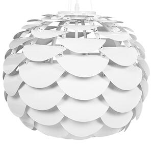 Závesná lampa biela kovová okrúhle tienidlo s hliníkovými lupeňmi visiace svietidlo