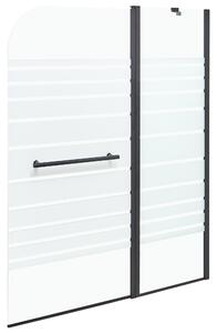 Sprchová zástena na vaňu s dvierkami čierna priehľadná matné tvrdené sklo hliník nehrdzavejúca oceľ 140 x 100 cm minimalistický dizajn