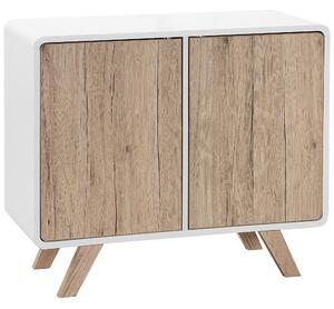 Komoda biela svetlé drevo MDF 76 x 90 x 40 cm nohy z borovicového dreva úložný priestor 2 skrinky s dvierkami moderný štýl obývačka spálňa