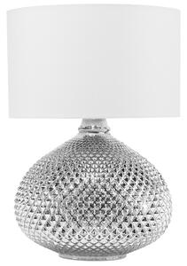 Stolná lampa strieborná sklenený podstavec 55 cm biele látkové tienidlo glamour štýl obývacia izba spálňa