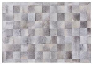 Koberec sivý z pravej hovädzej kože 140 x 200 cm krátky vlas patchworkový geometrický vzor obdĺžnikový moderný
