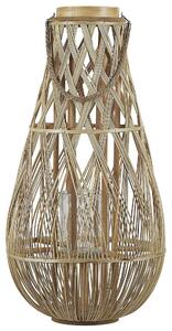 Lampáš svetlé bambusové drevo 77 cm izbový vonkajší so skleneným držiakom na sviečku škandinávsky boho