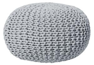 Puf taburetka svetlosivá okrúhla bavlnená 40 x 25 cm pletená podnožka výplň z polystyrénového granulátu