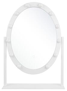 Kozmetické zrkadlo biela železo sklo 50 x 60 cm oválny tvar s LED osvetlením hollywoodske moderný glamour štýl doplnky