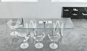 LAMBDA dizajnový stôl pevný sklo keramika dve podnože SOVET