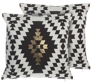 Sada 2 dekoratívnych vankúšov s čiernobielym bavlneným geometrickým diamantovým vzorom 45 x 45 cm do obývačky