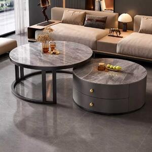 LuxuryForm DESIGN Konferenčný stolík ORION 70 × 70 / 50 × 50 cm – sivý / sivý mramor (set 2 ks)