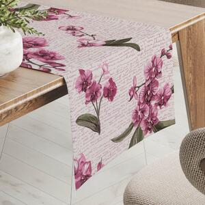 Biante Bavlnený behúň na stôl Sandra SA-635 Ružovofialové orchidey na bielom 20x120 cm