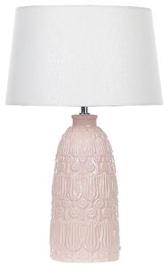 Stolná lampa ružová keramická biele látkové tienidlo ozdobný podstavec boho rustikálny dizajn