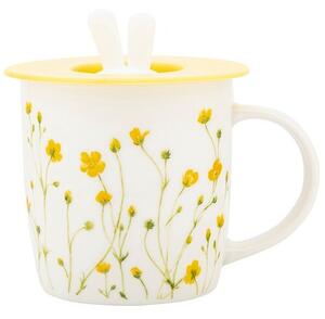 Altom Porcelánový hrnček Marigolds so silikónovým viečkom, 360 ml